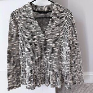 Maven West Black & White Ruffle Hem Sweater Size Small